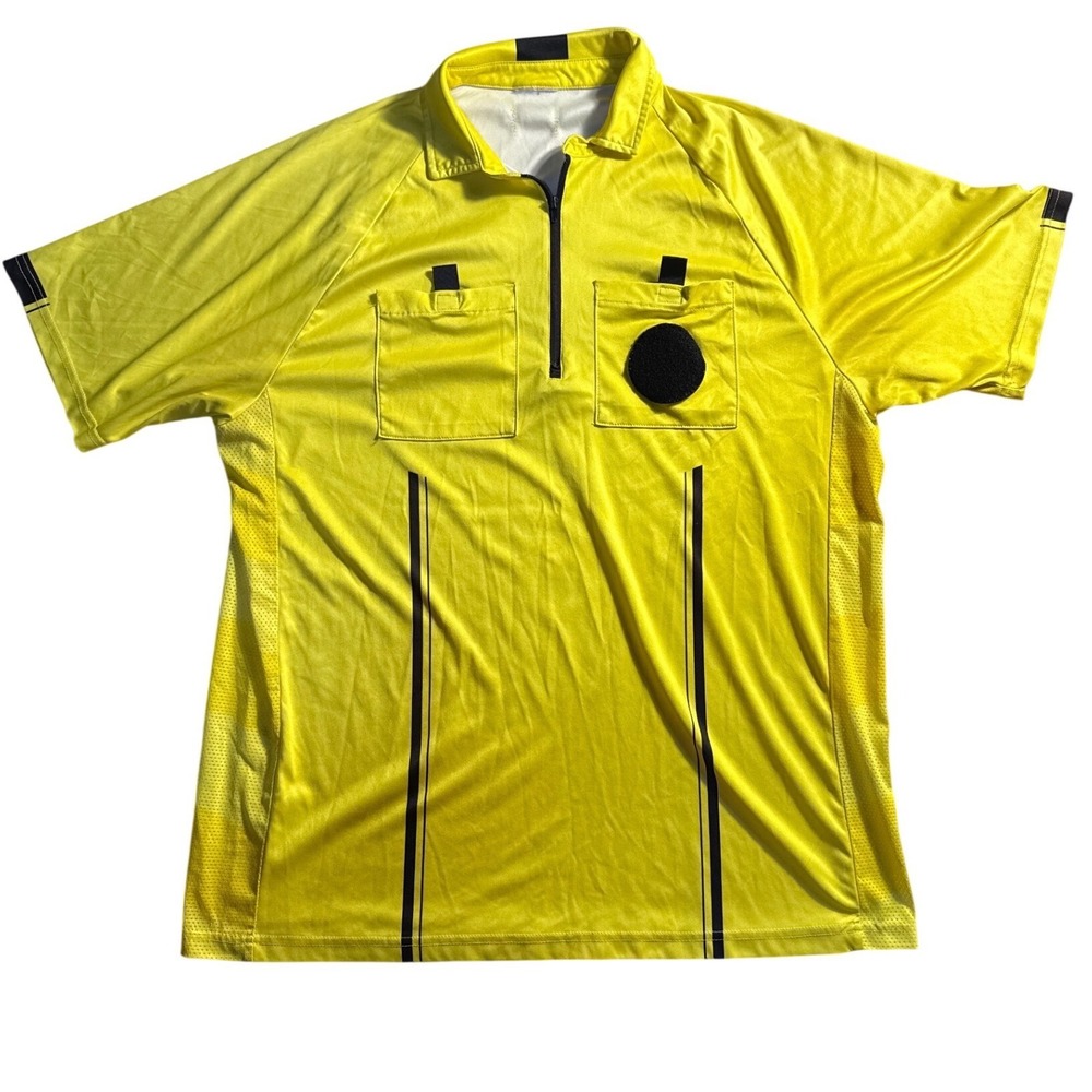 Mens Neon Yellow Soccer Referee Jersey Quarter Zip Short Sleeve L-1038